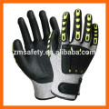 Bester Preis TPR Anti-Impact Level 5 Schutz HPPE Cut Resistant Sicherheitshandschuh / PU Coated Cut Hand Impact Mechanic Handschuhe